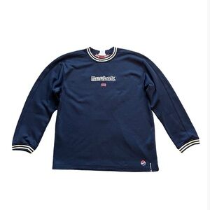 Rare Vintage Reebok Classic Navy Crewneck Sweater W/ British Flag & Pepsi Logo